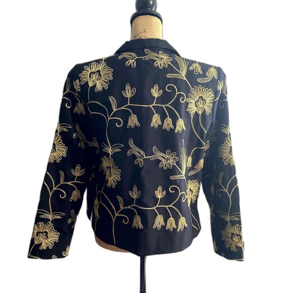 Vintage Silk Club Collection Floral Embroidered Blazer Black Gold Size Medium - Picture 3 of 4